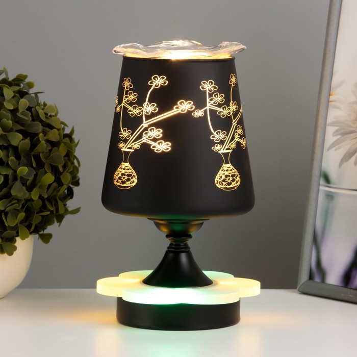Аромалампа с подсветкой  Аромалампа с подсветкой "Цветок" E14 40Вт +RGB черный 12,5х12,5х23 см