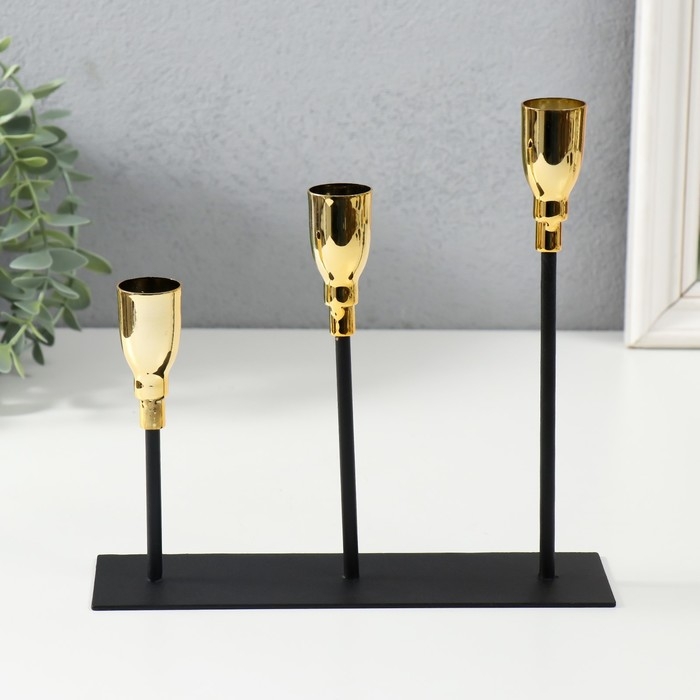 Подсвечник металл на 3 свечи Подсвечник металл на 3 свечи "Ахиллес" чёрный с золотом 20х6х18 см