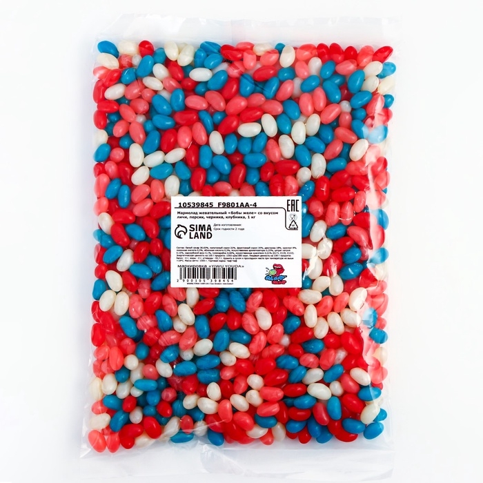 Мармелад жевательный  Мармелад жевательный "Бобы желе" со вкусом личи, персик, черника, клубника, 1 кг