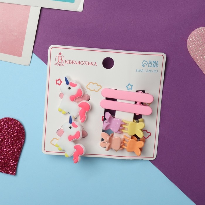 Набор для волос Набор для волос "Крошечка" (2 резинки, 2 зажима, 4 крабика) единорожка волшебный