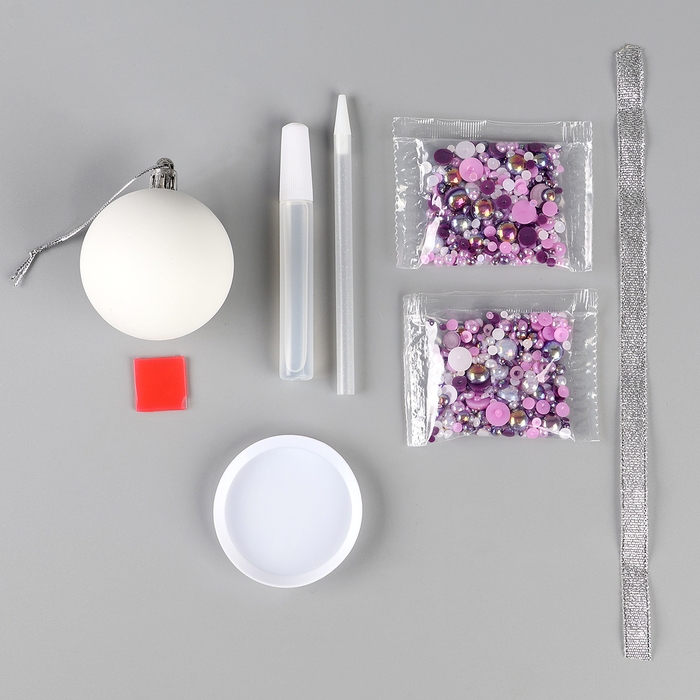 Ёлочная игрушка своими руками на новый год. Декор ёлочного шара полубусинами и блестками «Фиолетовый», новогодний набор для творчества Ёлочная игрушка своими руками на новый год. Декор ёлочного шара полубусинами и блестками «Фиолетовый», новогодний набор для творчества