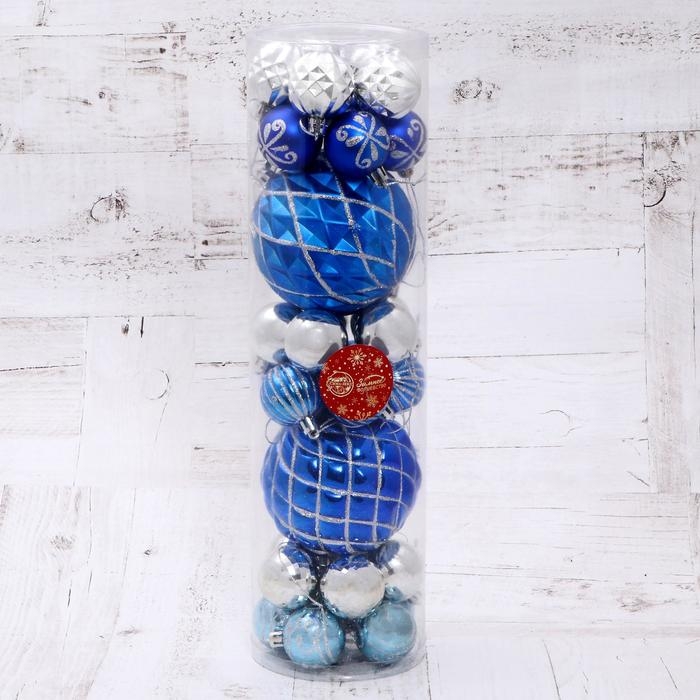 Набор шаров пластик 32 шт Набор шаров пластик 32 шт "Карнавал" голубой серебро