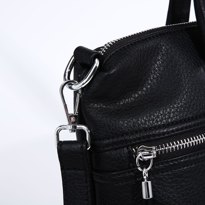 Сумка-тоут на молнии, 2 наружных кармана, цвет чёрный