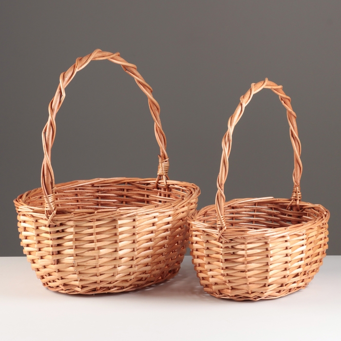 Набор корзин из 2 шт, 31x24xH13/34, 26x20xH11/30 см, медовый, рогоз Набор корзин из 2 шт, 31x24xH13/34, 26x20xH11/30 см, медовый, рогоз