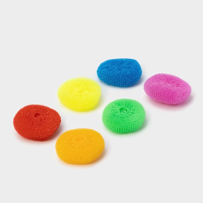 Губки для посуды Доляна «Бублик», 6 шт, пластик, 7×7×2,5 см, цвет МИКС Губки для посуды Доляна «Бублик», 6 шт, пластик, 7×7×2,5 см, цвет МИКС