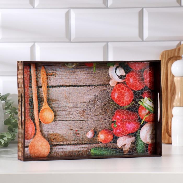 Поднос с ручками Поднос с ручками "Обед", деревянный, 30х20х4,5см