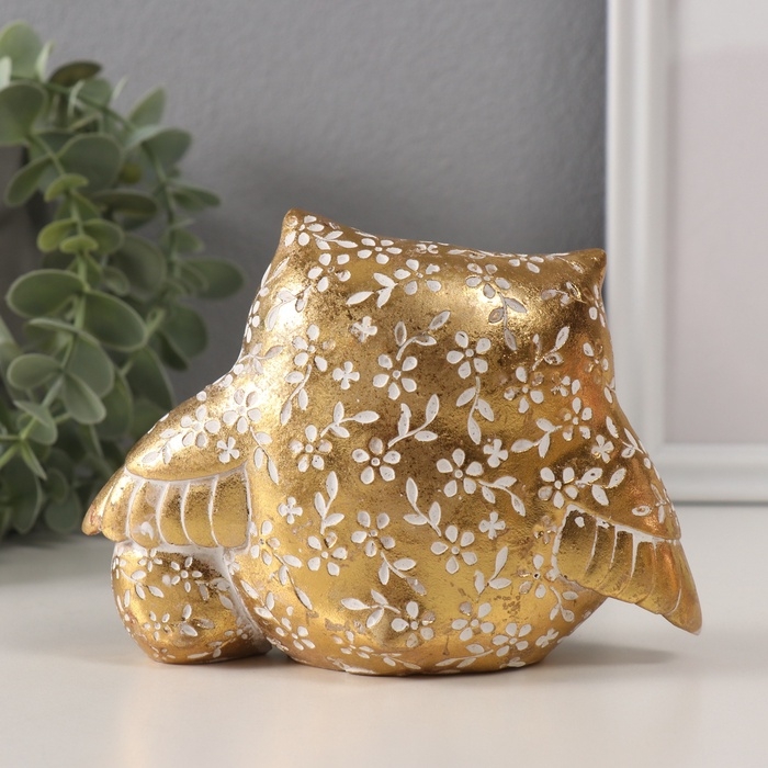 Сувенир полистоун Сувенир полистоун "Золотой филин с птенцом" геометрические узоры 15,2х6х11 см