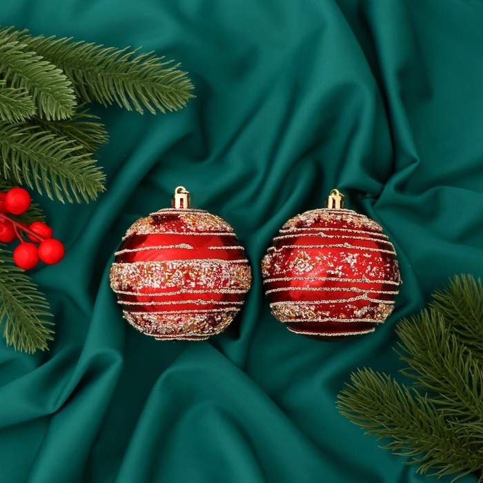 Набор шаров пластик d-8 см, 2 шт Набор шаров пластик d-8 см, 2 шт "Орбита" красный