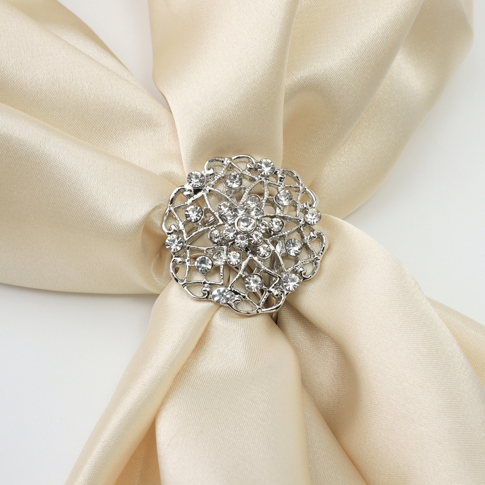Кольцо для платка «Ажур» цветы, цвет белый в серебре Кольцо для платка «Ажур» цветы, цвет белый в серебре
