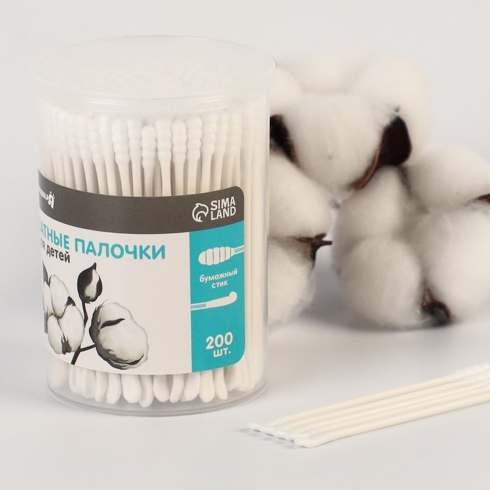 Ватные палочки в тубе 200 шт., тонкие, наконечник - спираль | лопаточка, хлопок/бумага(стик)   98294 Ватные палочки в тубе 200 шт., тонкие, наконечник - спираль | лопаточка, хлопок/бумага(стик)   98294