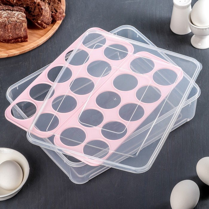 Контейнер для хранения яиц Доляна, 20 ячеек, 27,5×22×7 см, цвет МИКС