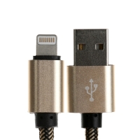 Кабель Lightning - USB, 2.1 А, оплётка нейлон, 1 метр, золотистый