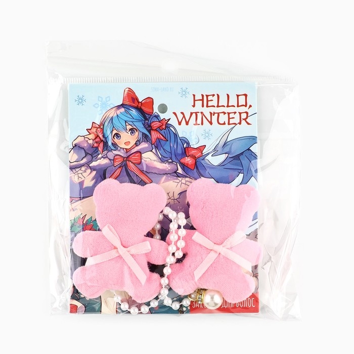 Заколки мишки новогодние «Привет зима», на Новый год, набор 2 шт, 5 х 4 см Заколки мишки новогодние «Привет зима», на Новый год, набор 2 шт, 5 х 4 см