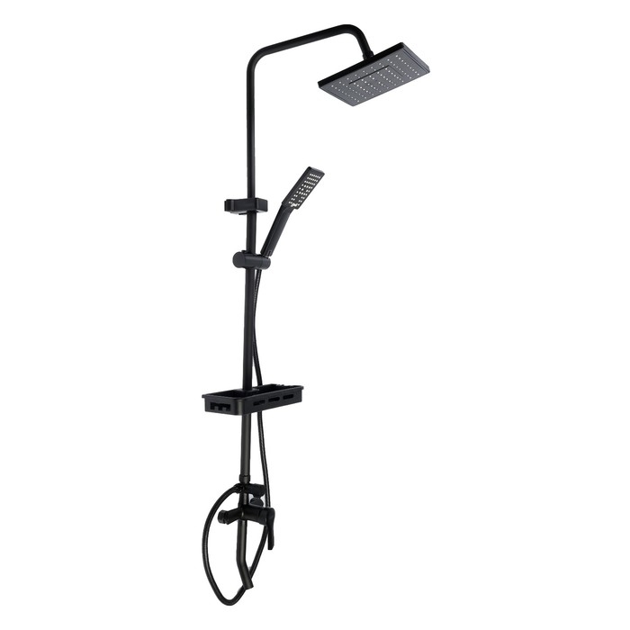 Душевая система ZEIN Z3861, смеситель, тропическая и ручная лейка, полка, латунь, черная Душевая система ZEIN Z3861, смеситель, тропическая и ручная лейка, полка, латунь, черная