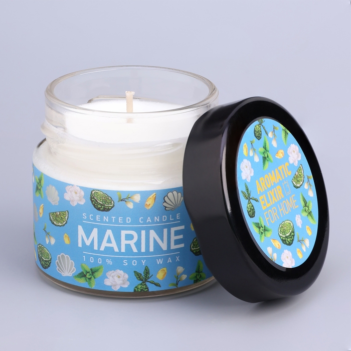 Свеча ароматическая в банке  Свеча ароматическая в банке "Морская вода", совый воск, 80 г
