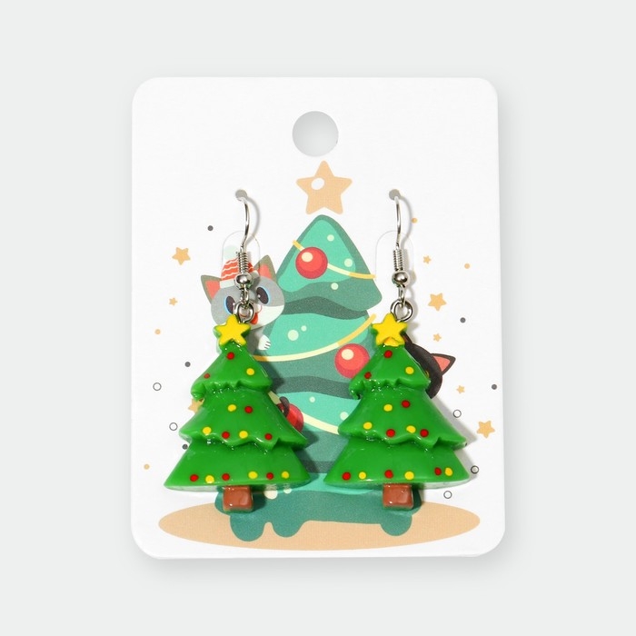 Новый год! Серьги «Новогодние» ёлочка со звездой, цвет жёлто-зелёный в серебре Новый год! Серьги «Новогодние» ёлочка со звездой, цвет жёлто-зелёный в серебре