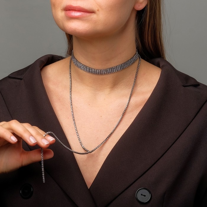 Чокер «Лёд», цвет белый в сером металле 4 ряда, 44,5 см Чокер «Лёд», цвет белый в сером металле 4 ряда, 44,5 см