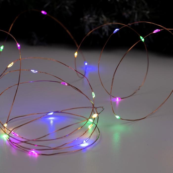 Гирлянда «Нить» 5 м роса, IP20, медная нить, 50 LED, свечение мульти, 2 режима, AAх3 Гирлянда «Нить» 5 м роса, IP20, медная нить, 50 LED, свечение мульти, 2 режима, AAх3