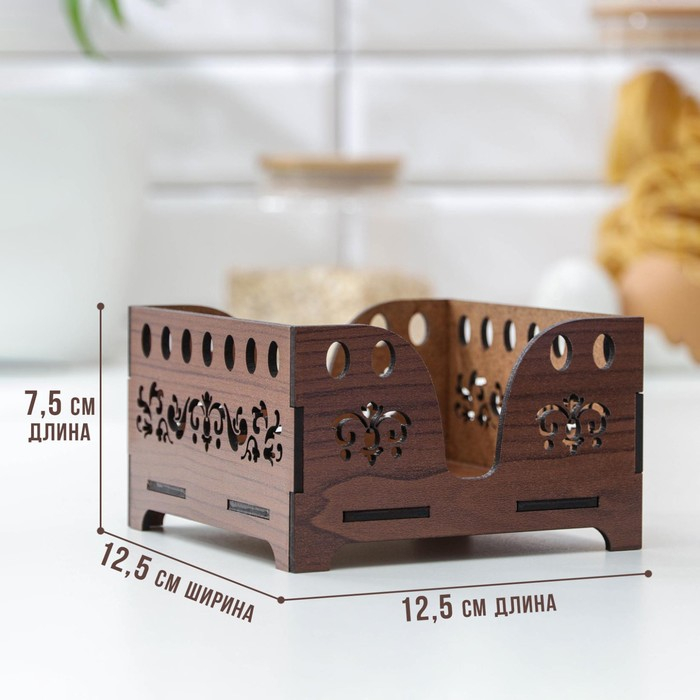 Салфетница Доляна «Орех», 12,5×12,5 см, с салфетками, деревянная, цвет коричневый Салфетница Доляна «Орех», 12,5×12,5 см, с салфетками, деревянная, цвет коричневый