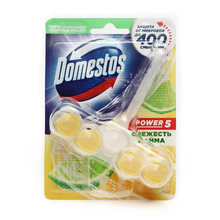 Блок для очищения унитаза, Domestos Power 5,  Блок для очищения унитаза, Domestos Power 5, "Свежесть лайма", 55 г
