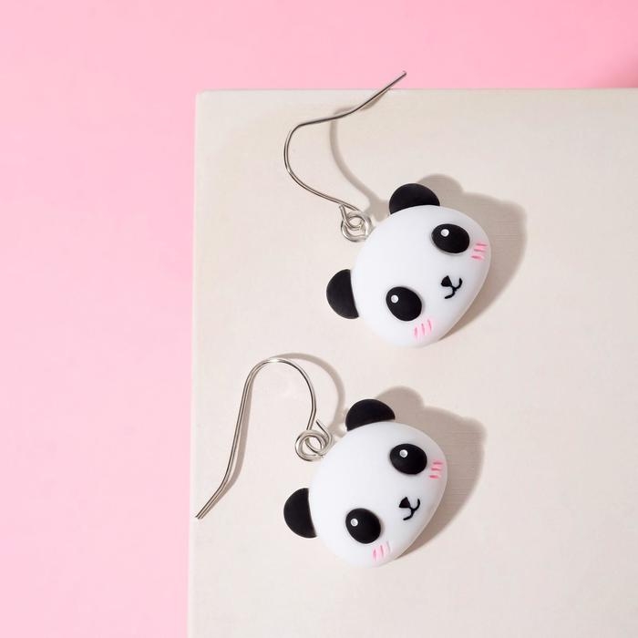 Серьги детские «Выбражулька» панды, цвет чёрно-белый в серебре Серьги детские «Выбражулька» панды, цвет чёрно-белый в серебре