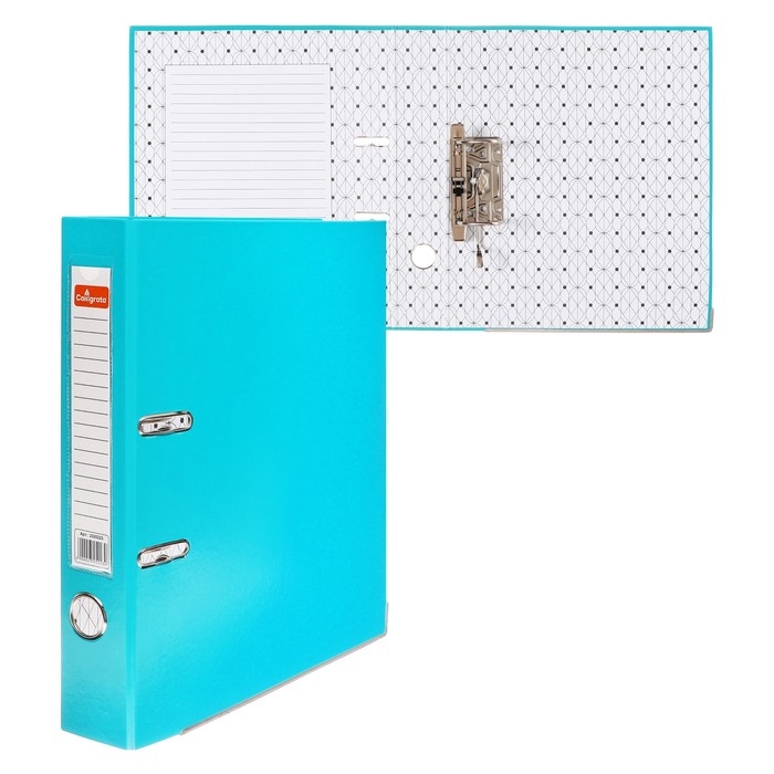 Папка-регистратор А4, 50 мм, Calligrata, ПВХ, тиснение Папка-регистратор А4, 50 мм, Calligrata, ПВХ, тиснение "лен", металлическая окантовка, карман на корешок, собранная, голубая, микс
