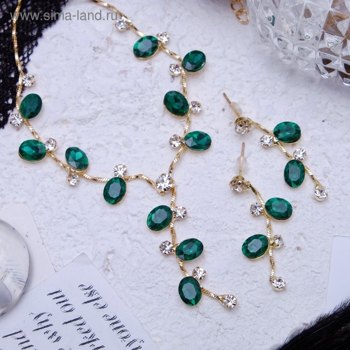 Набор 2 предмета: серьги, колье «Изумление» цветение, цвет зелёно-белый в золоте, 42 см Набор 2 предмета: серьги, колье «Изумление» цветение, цвет зелёно-белый в золоте, 42 см