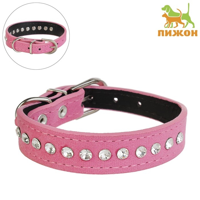 Ошейник Ошейник "Бархат и стразы", 31 х 1,3/2 см, ОШ 22-28 см, розовый