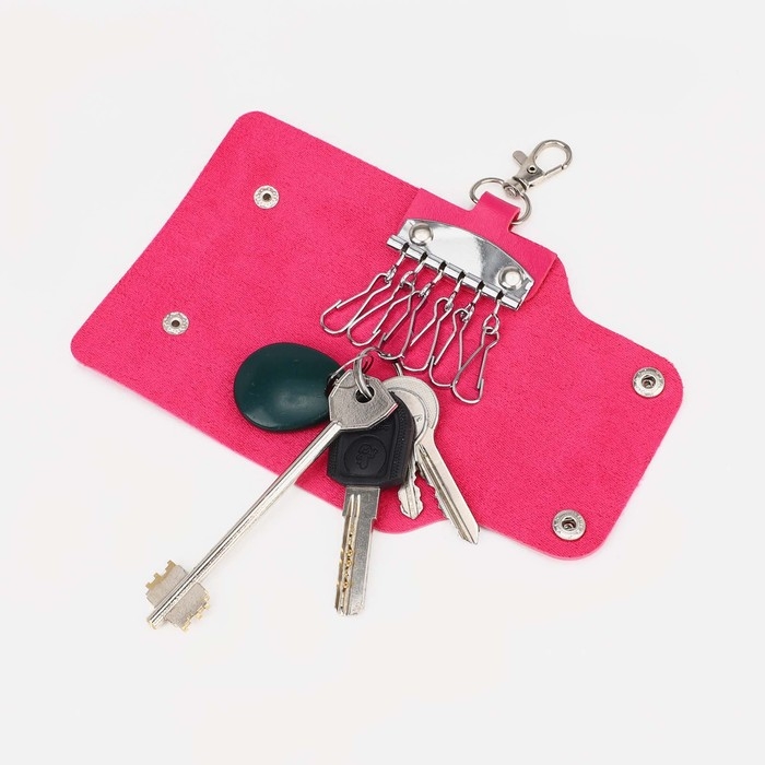 Ключница на кнопках, длина 11 см, 7 карабинов, цвет фуксия Ключница на кнопках, длина 11 см, 7 карабинов, цвет фуксия