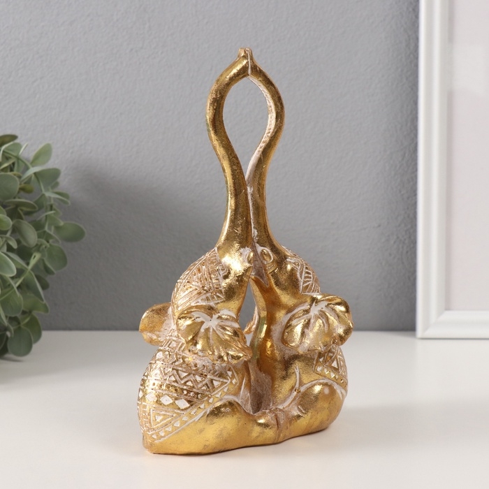 Сувенир полистоун Сувенир полистоун "Слоны - прикосновение. Индейские узоры" золото 13х6,7х19,8 см