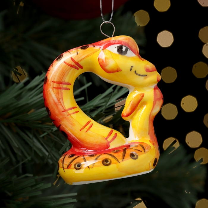 Новый год. Ёлочная игрушка символ года Новый год. Ёлочная игрушка символ года "Змей Мыслитель красный", 7 см, фарфор