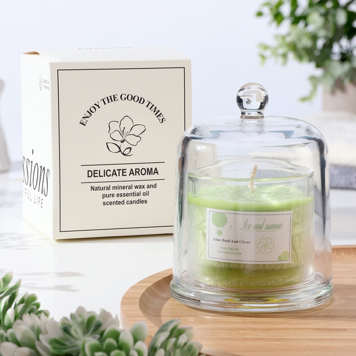 Свеча ароматическая в банке  Свеча ароматическая в банке "Dome", лайм, базилик и цитрус