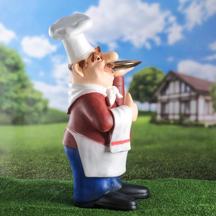 Садовая фигура  Садовая фигура "Шеф-повар с подносом" 15х36х62см