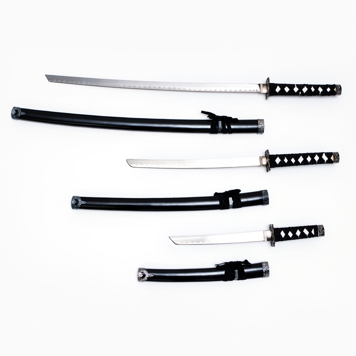 Сув. изделие катаны 3в1 на подставке, ножны дерево, черные глянец 54/81/100см, рукоять микс