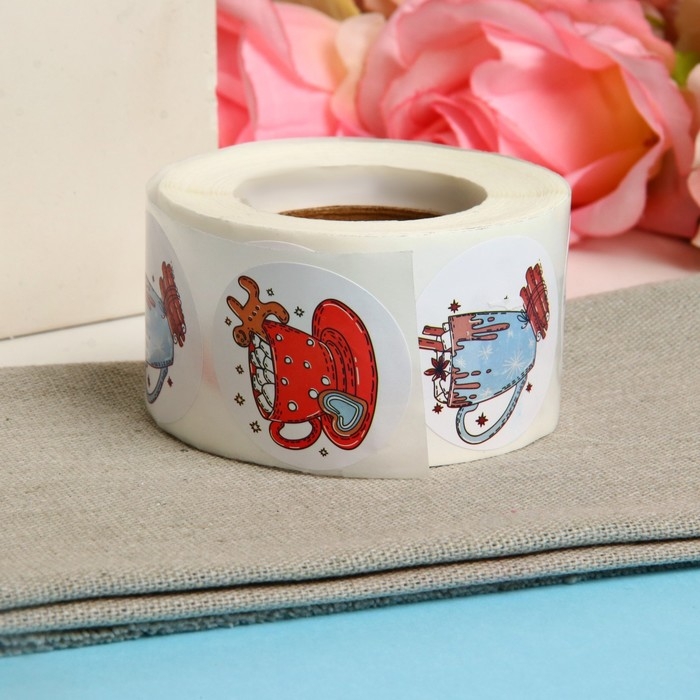 Новый год. Наклейки в рулоне "Новогодние угощения", 500 шт, 3,8 х 3,8 см