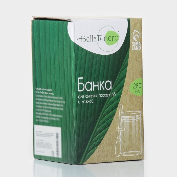 Банка стеклянная для хранения сыпучих продуктов с ложкой BellaTenero «Эко», 280 мл, 7×11 см, с бамбуковой крышкой Банка стеклянная для хранения сыпучих продуктов с ложкой BellaTenero «Эко», 280 мл, 7×11 см, с бамбуковой крышкой
