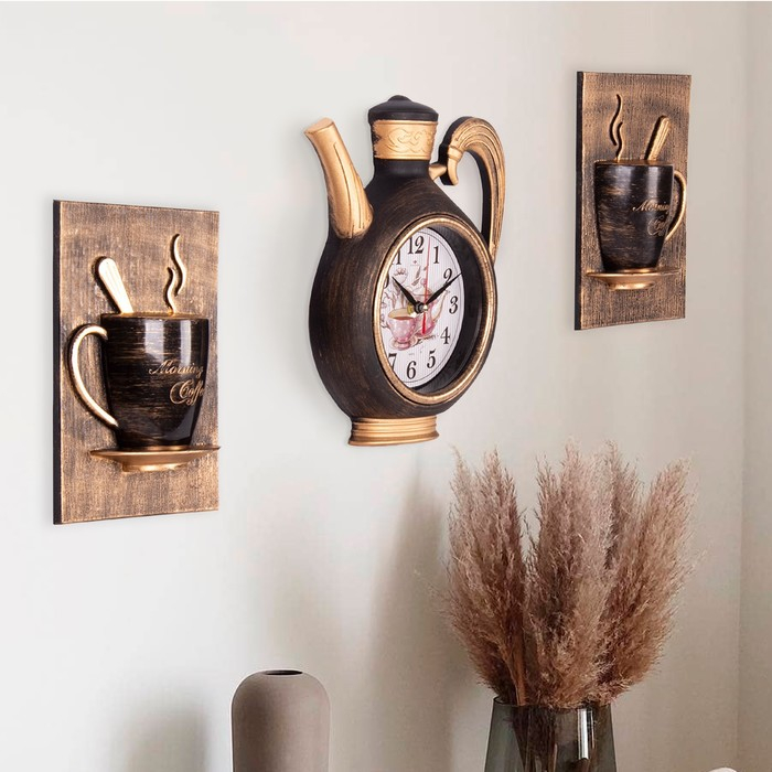 Часы настенные интерьерные для кухни  Часы настенные интерьерные для кухни "Сангино", бесшумные, 26.5 х 24 см, черная медь, АА