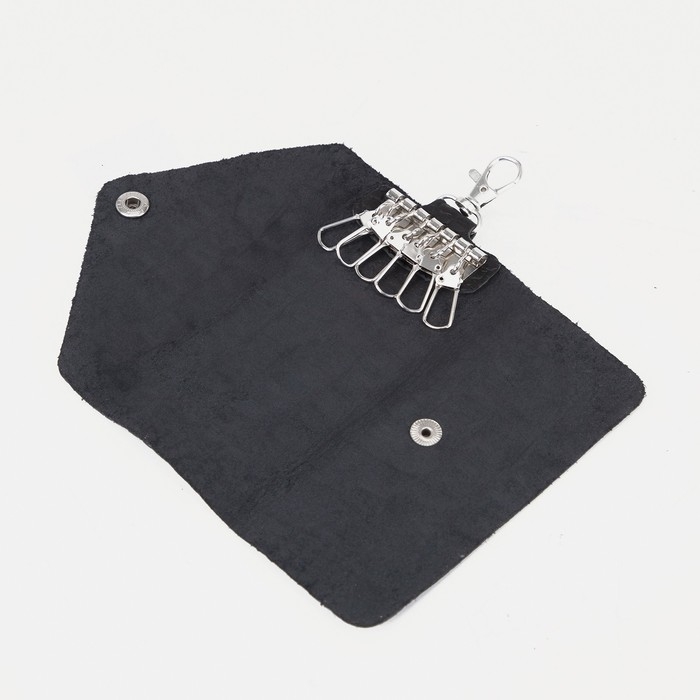 Ключница на кнопке, длина 11 см, кольцо, карабин, цвет чёрный Ключница на кнопке, длина 11 см, кольцо, карабин, цвет чёрный