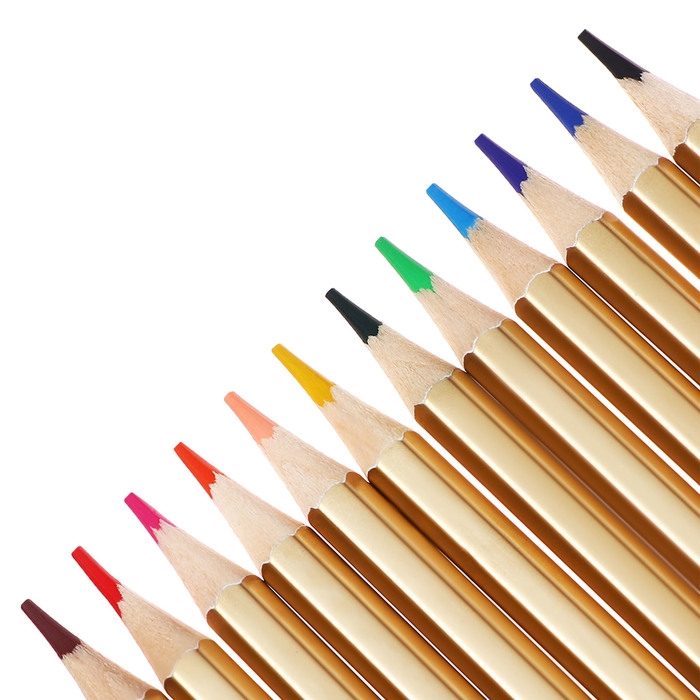 Карандаши 12 цветов, в картонной коробке, шестигранные, корпус золото, деревянные, Пейзаж Карандаши 12 цветов, в картонной коробке, шестигранные, корпус золото, деревянные, Пейзаж