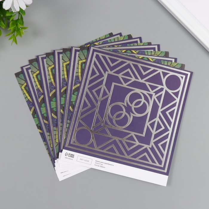 Бумага д/скрапа двусторонняя Бумага д/скрапа двусторонняя "Эклектика серебро и мехенди" 180 гр набор 10 шт 15,5х17см