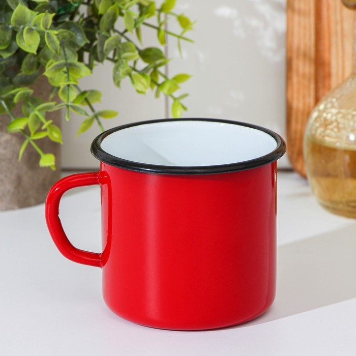 Кружка эмалированная, 400 мл, цвет красный Кружка эмалированная, 400 мл, цвет красный