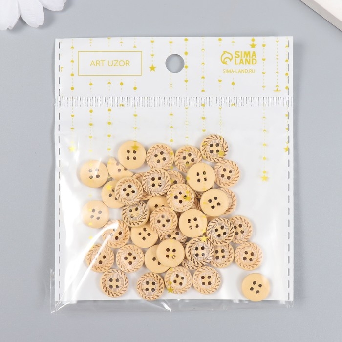 Пуговицы дерево для творчества 4 прокола Пуговицы дерево для творчества 4 прокола "Стежки на круге" набор 40 шт 1,2х1,2х0,3 см