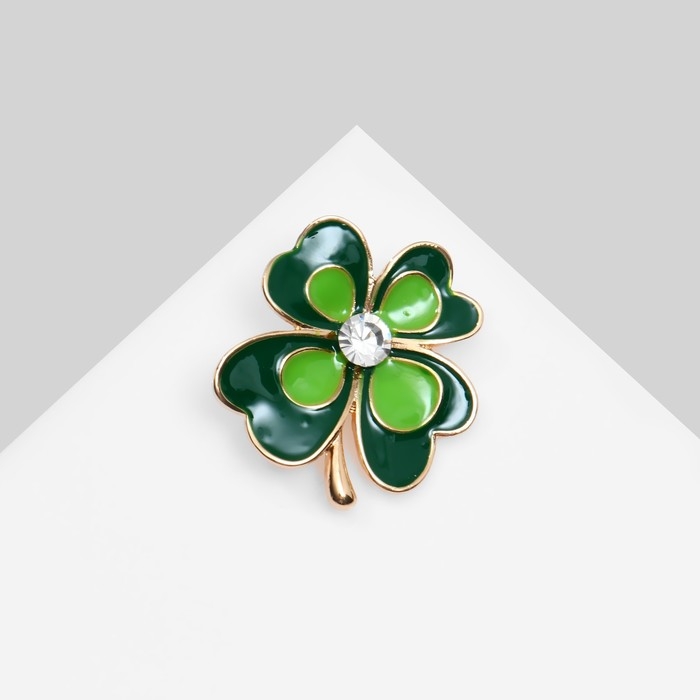 Брошь «Клевер», цвет бело-зелёный в золоте Брошь «Клевер», цвет бело-зелёный в золоте