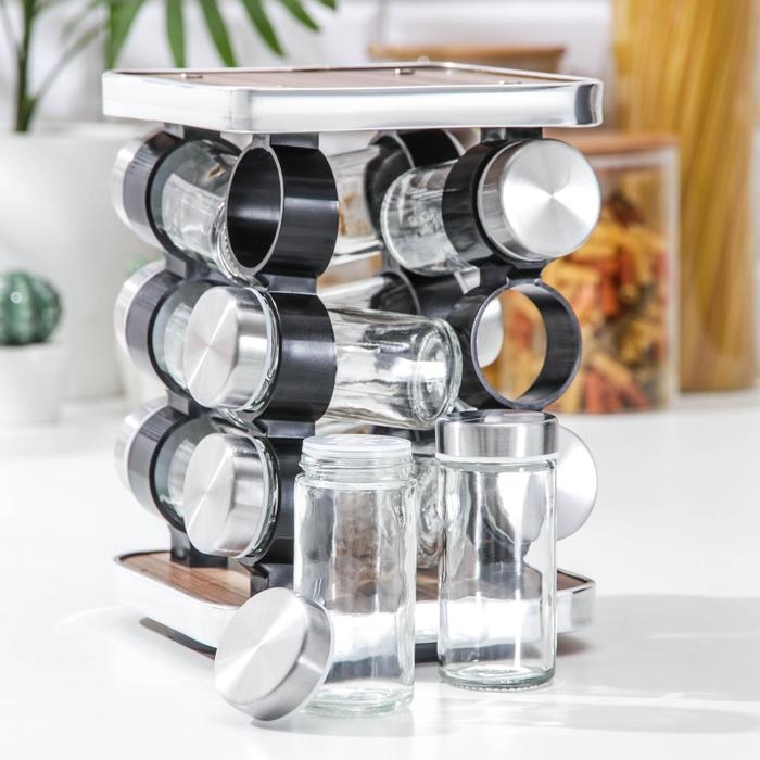 Набор для специй «Модерн», 32,5×7×12,5 см, ёмкость, 90 мл, 4×9,5 см, 12 шт Набор для специй «Модерн», 32,5×7×12,5 см, ёмкость, 90 мл, 4×9,5 см, 12 шт