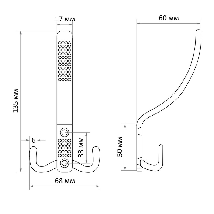 Крючок мебельный ТУНДРА TKT001, трехрожковый, хром Крючок мебельный ТУНДРА TKT001, трехрожковый, хром