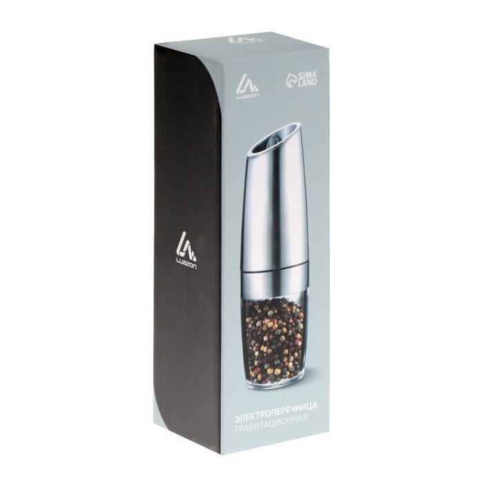 Мельница электрическая Luazon LET-004, гравитационная, металл, от батареек, серебристая Мельница электрическая Luazon LET-004, гравитационная, металл, от батареек, серебристая