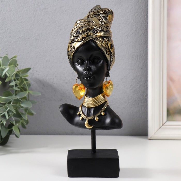 Сувенир полистоун бюст Сувенир полистоун бюст "Африканка в золотом платке" 23,5х10х7 см