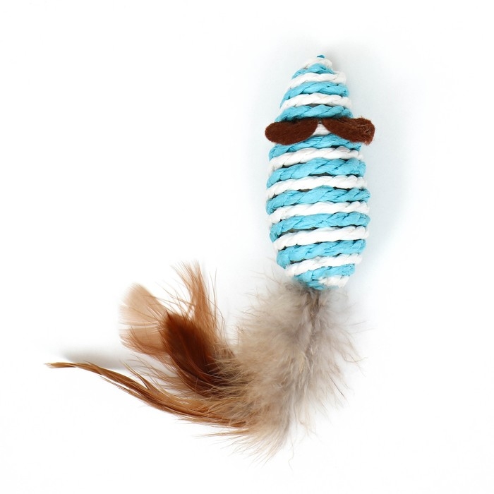 Игрушка для кошек  Игрушка для кошек "Мышь-погремушка", 7 см, бело-голубая