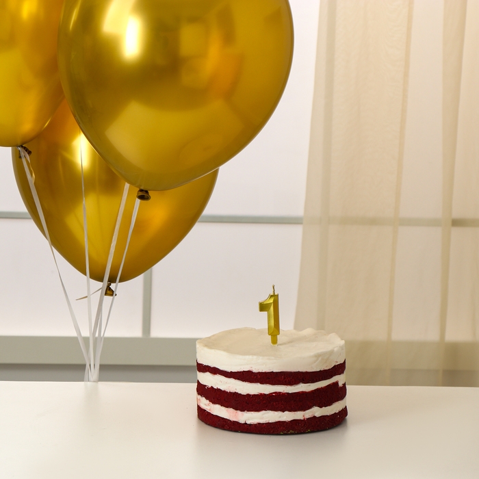 Свечи для торта + 5 шаров, цифра 1, золото Свечи для торта + 5 шаров, цифра 1, золото
