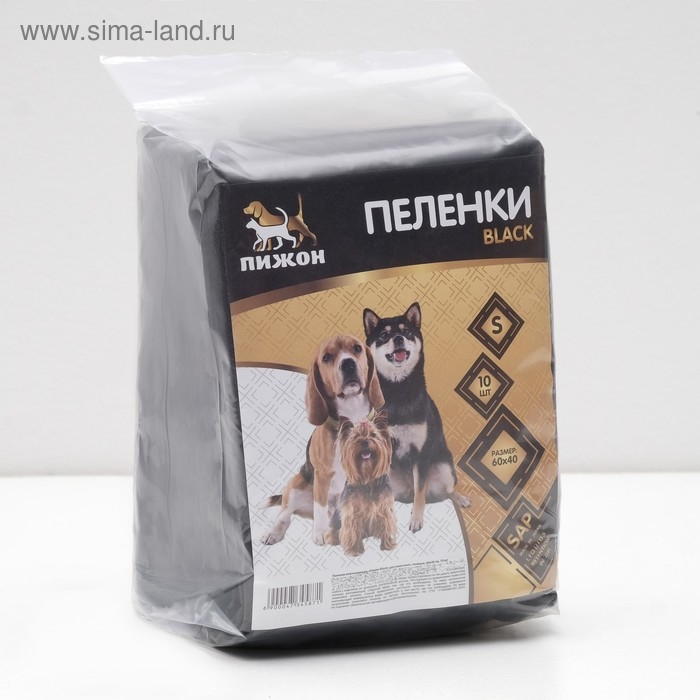 Пеленки впитывающие Пеленки впитывающие "Пижон Black" для животных гелевые, 60 х 40 см, (в наборе 10 шт)